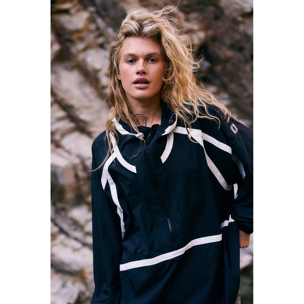 FP Movement Free People Like The Wind Windbreaker Navy White Logo Jacket Medium